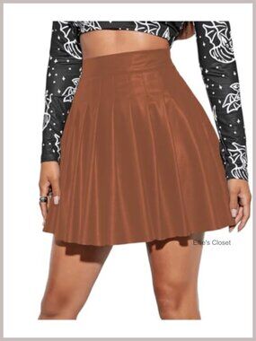 Faux Leather Mini Skirt High Waisted Pleated A-Line